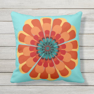 Terracotta och Teal Flower Utomhuskudde