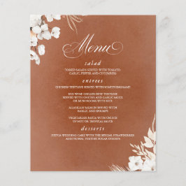 Terracotta och White Flowers Boho Bröllop Menu Flygblad