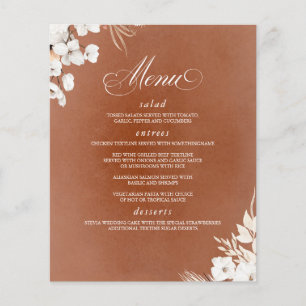 Terracotta och White Flowers Boho Bröllop Menu Flygblad