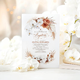 Terracotta och White Flowers Boho Chic Baptism Inbjudningar