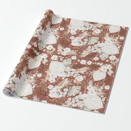 Terracotta och White Flowers Boho Elegant Botanics Presentpapper