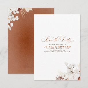 Terracotta och White Flowers Boho Spara datum Datumet