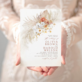 Terracotta och White Flowers Exotic Boho Bröllop Inbjudningar
