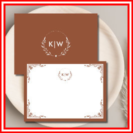 Terracotta och White | Modern Initialer Monogram Anteckningskort