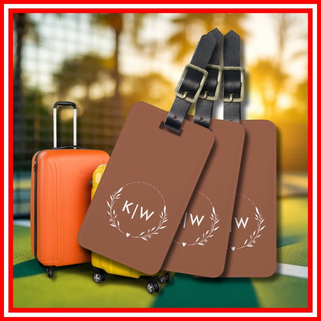 Terracotta och White | Modern Initialer Monogram Bagagebricka (Terracotta and White | Modern Initials Monogram Luggage Tag)