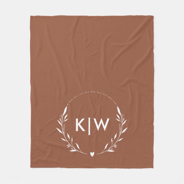 Terracotta och White | Modern Initialer Monogram Fleecefilt (Framsidan)