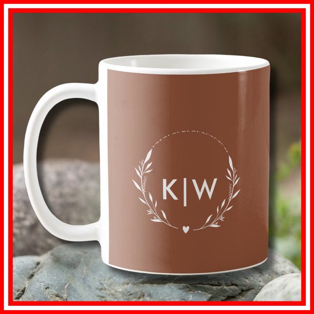 Terracotta och White | Modern Initialer Monogram Kaffemugg (Terracotta and White | Modern Initials Monogram Coffee Mug)