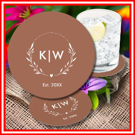 Terracotta och White | Modern Initialer Monogram Underlägg Papper Rund