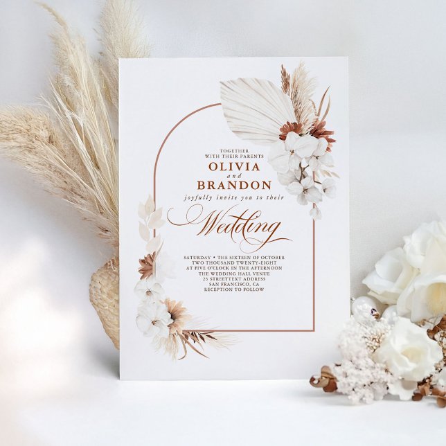 Terracotta och White Orchid Flowers Boho Bröllop Inbjudningar (Terracotta Wedding Invitation)