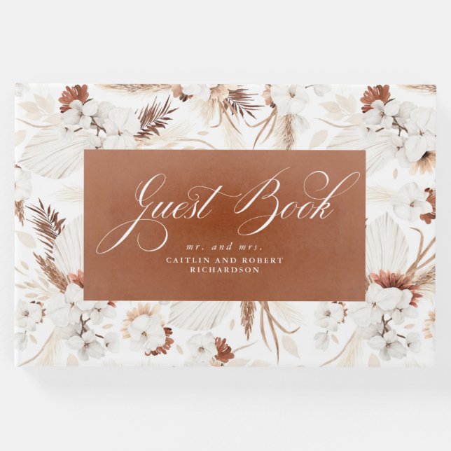 Terracotta och White Orchids Blommigt Boho Bröllop Gästböcker (Framsida)
