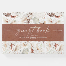 Terracotta och White Orchids Blommigt Boho Bröllop Gästböcker