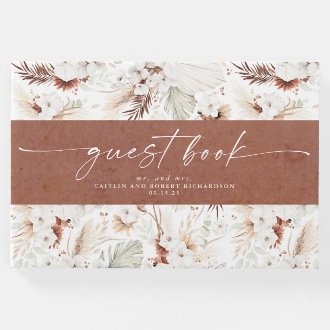 Terracotta och White Orchids Blommigt Boho Bröllop Gästböcker (Framsida)