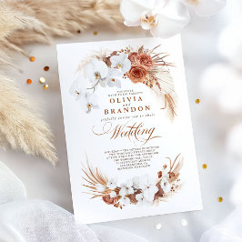 Terracotta och White Orchids Flowers Boho Bröllop Inbjudningar