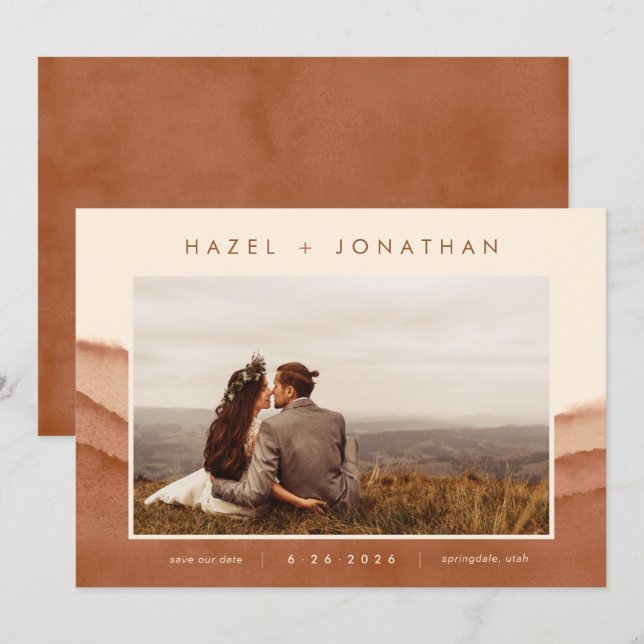 Terracotta Ombre | Minimalistiskt fotospardatum Meddelande (Fram/baksida)