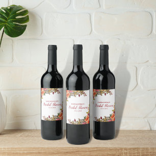 Terracotta Orange Blommigt Botaniska Möhippan Vinflaska Etikett