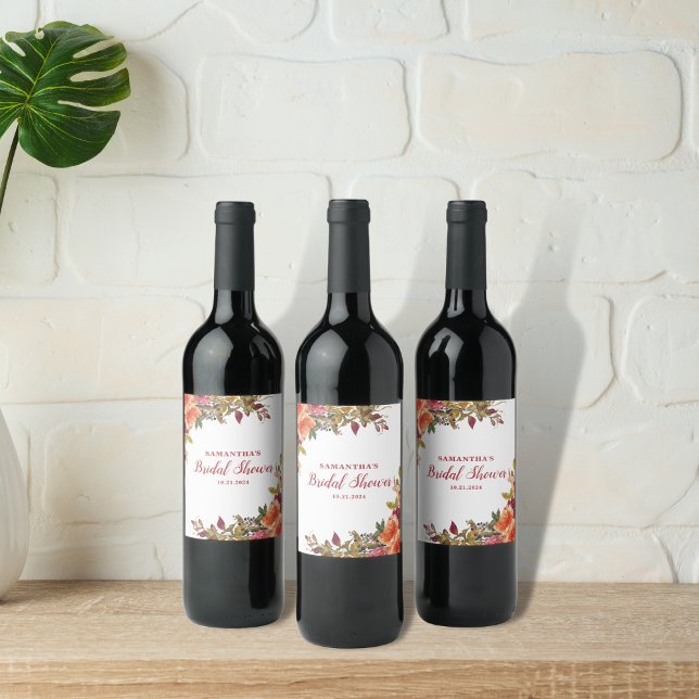 Terracotta Orange Blommigt Botaniska Möhippan Vinflaska Etikett (Skapare uppladdad)