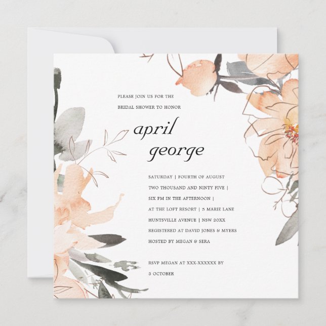 TERRACOTTA ORANGE BLOMMIGT MÖHIPPA INBJUDAN (Framsida)