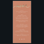 Terracotta Orange Elegant Boho Guld Bröllop Meny<br><div class="desc">del av en samling *ej verklig folie</div>