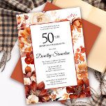Terracotta Orange Fall Flowers 50:e födelsedagen Inbjudningar<br><div class="desc">Elegant terracotta orange vattenfärblommor skapar en fet blommigt ram på den här inbjudan på födelsedagskalendern för fallande blommigt. Ett vanligt skript ge är en modern vibe.</div>