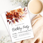 Terracotta Orange Fall Flowers 50:e födelsedagen Inbjudningar<br><div class="desc">Elegant terracotta orange vattenfärgsblommor skapar en fet blommigt arrangemang överst på denna födelsedagsinbjudan. Ett vanligt skript ge är en modern vibe.</div>