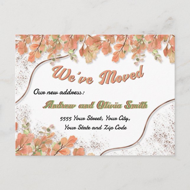 Terracotta Orange Lövs Rusty Foil Flytta Adress Vykort (Framsida)