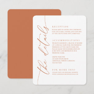 Terracotta Orange Modern minimalistisk Bröllop 2 Tilläggskort