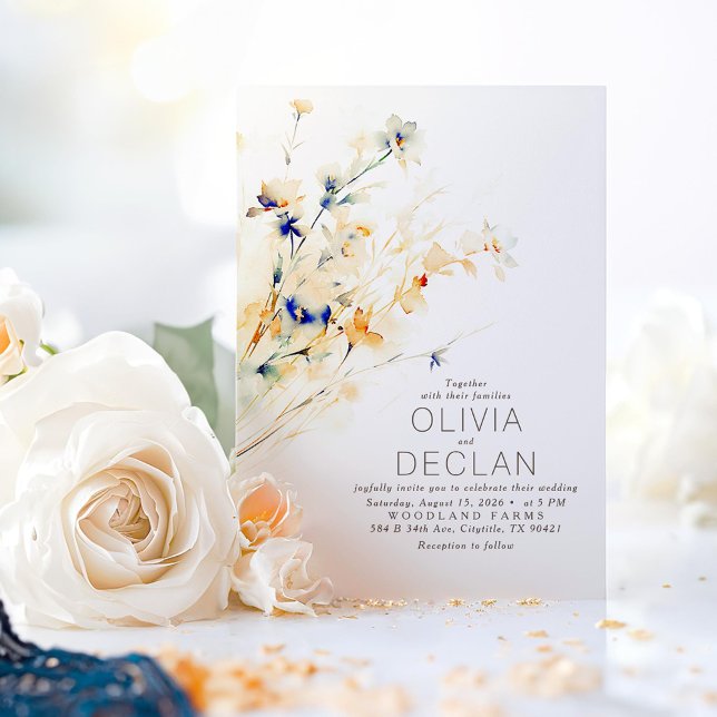 Terracotta Orange Navy Blue Blommigt Fall Wedding Inbjudningar (Fall Wedding Invitation)
