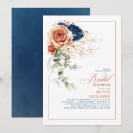 Terracotta Orange Navy Blue Fall Möhippa Inbjudningar