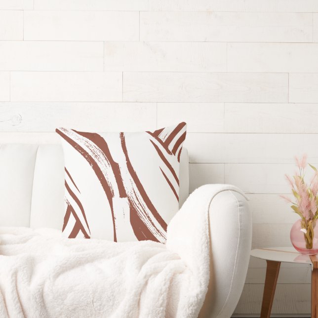 Terracotta Orange och White Curvy Rand Boho Kudde (Soffa)