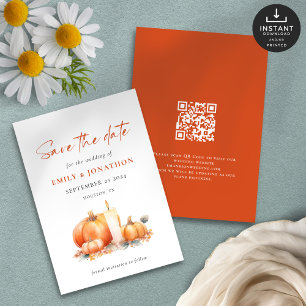 Terracotta Orange Pumpkins Candle QR Code Bröllop Spara Datumet