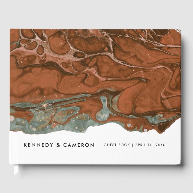 Terracotta Orange & Teal Minimalist Marble Gästböcker (Framsida)