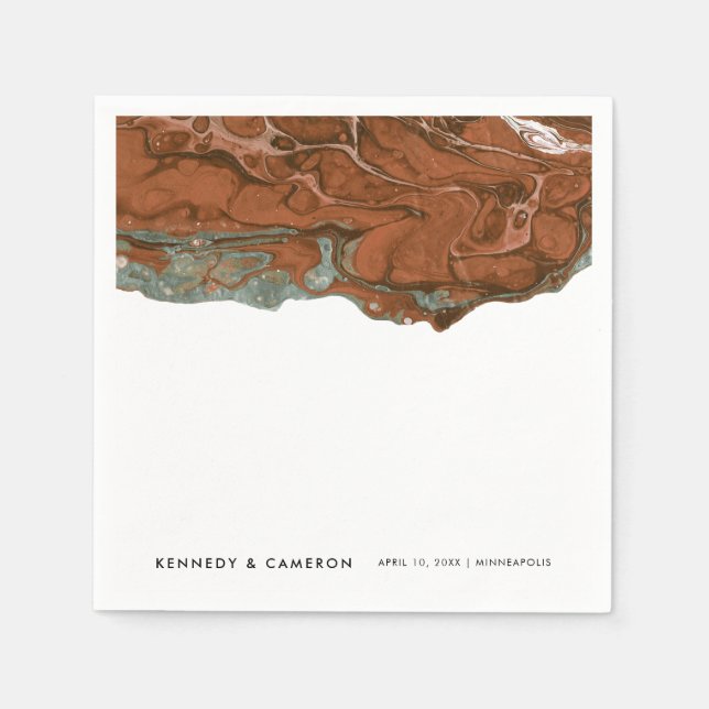 Terracotta Orange & Teal Minimalist Marble Pappersservett (Framsidan)