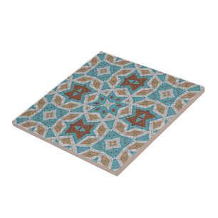 Terracotta Orange Turquise Blue Ethnic Tribe Art Kakelplatta
