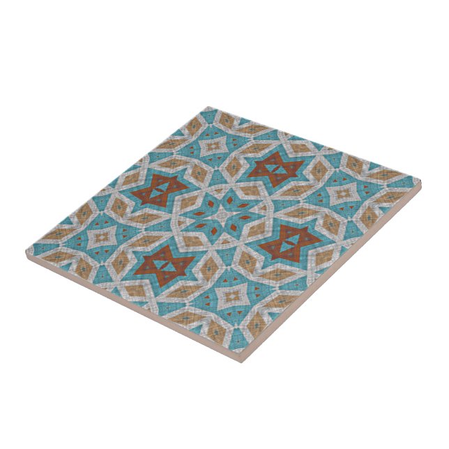 Terracotta Orange Turquise Blue Ethnic Tribe Art Kakelplatta (Sidan)