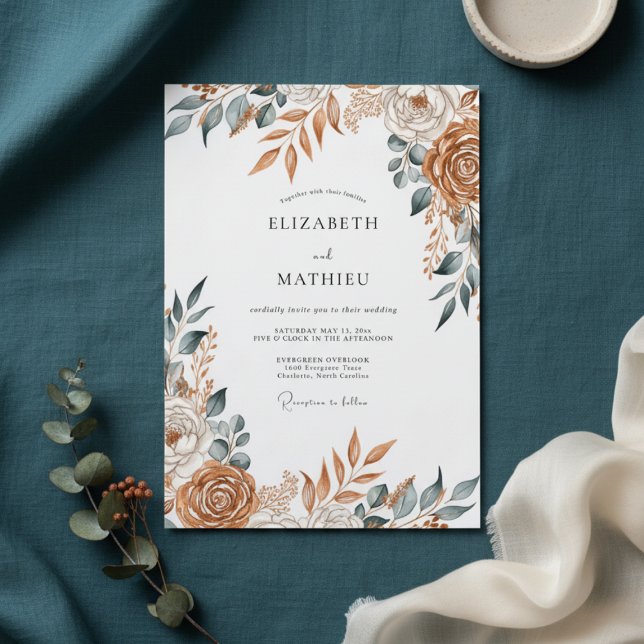 Terracotta Painterly Floral Wedding Inbjudningar (Skapare uppladdad)