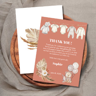 Terracotta Pampas Boho Cute Bear Baby Shower Tack Kort