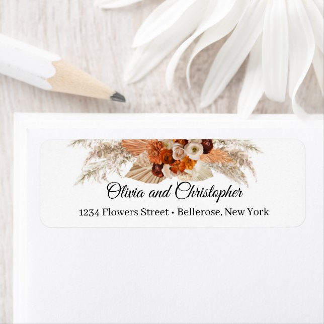 Terracotta pampas-gräs, bränd orange koppar returadress etikett (Insitu)