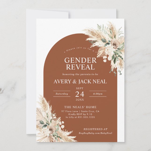 Terracotta Pampas Grass Baby Gender Reveal Inbjudningar (Framsida)