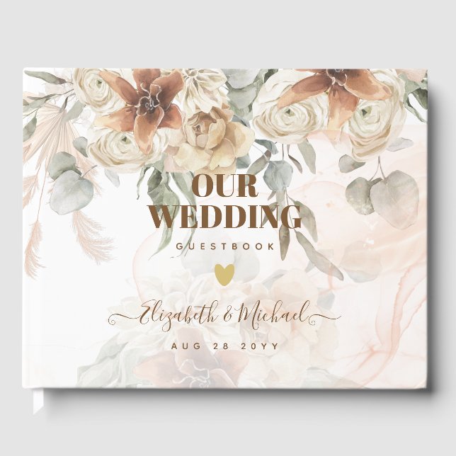 Terracotta Pampas Grass BOHO Bröllop Gästböcker (Framsida)