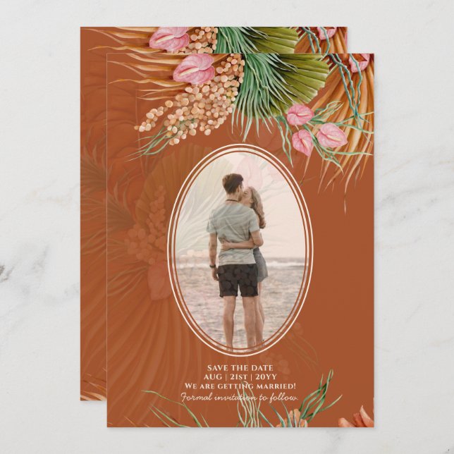 Terracotta Pampas Grass PHOTO Bröllop Spara Dat Spara Datumet (Fram/baksida)