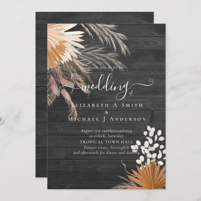 Terracotta Pampas Grass Tropical Bröllop (Fram/baksida)