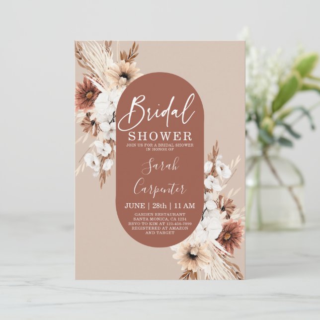 Terracotta Pampas Inbjudningskort för möhippan (Stående Fram)