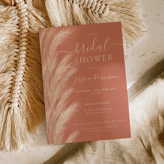 Terracotta pampas, vattenfärgad möhippa inbjudningar (Skapare uppladdad)