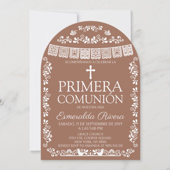 Terracotta Papel Picado Primera Comunión Arch Inbjudningar (Framsida)