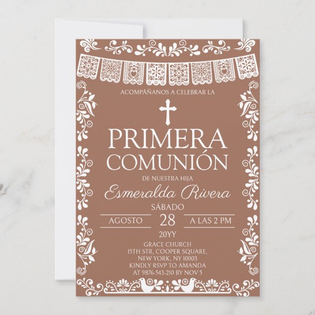 Terracotta Papel Picado Primera Comunión Inbjudningar (Framsida)