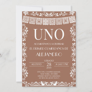 Terracotta Papel Picado UNO Första Pojke Inbjudan