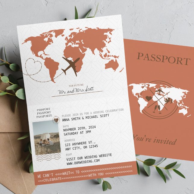 Terracotta Passport Destination Wedding Inbjudan (Skapare uppladdad)