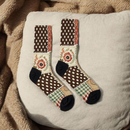 Terracotta Patchwork Quilt Mönster Retro Blommigt