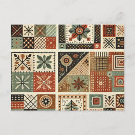Terracotta Patchwork Quilt Rustic Blommigt Design Vykort