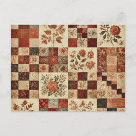 Terracotta Patchwork Quilt Rustic Blommigt Design Vykort